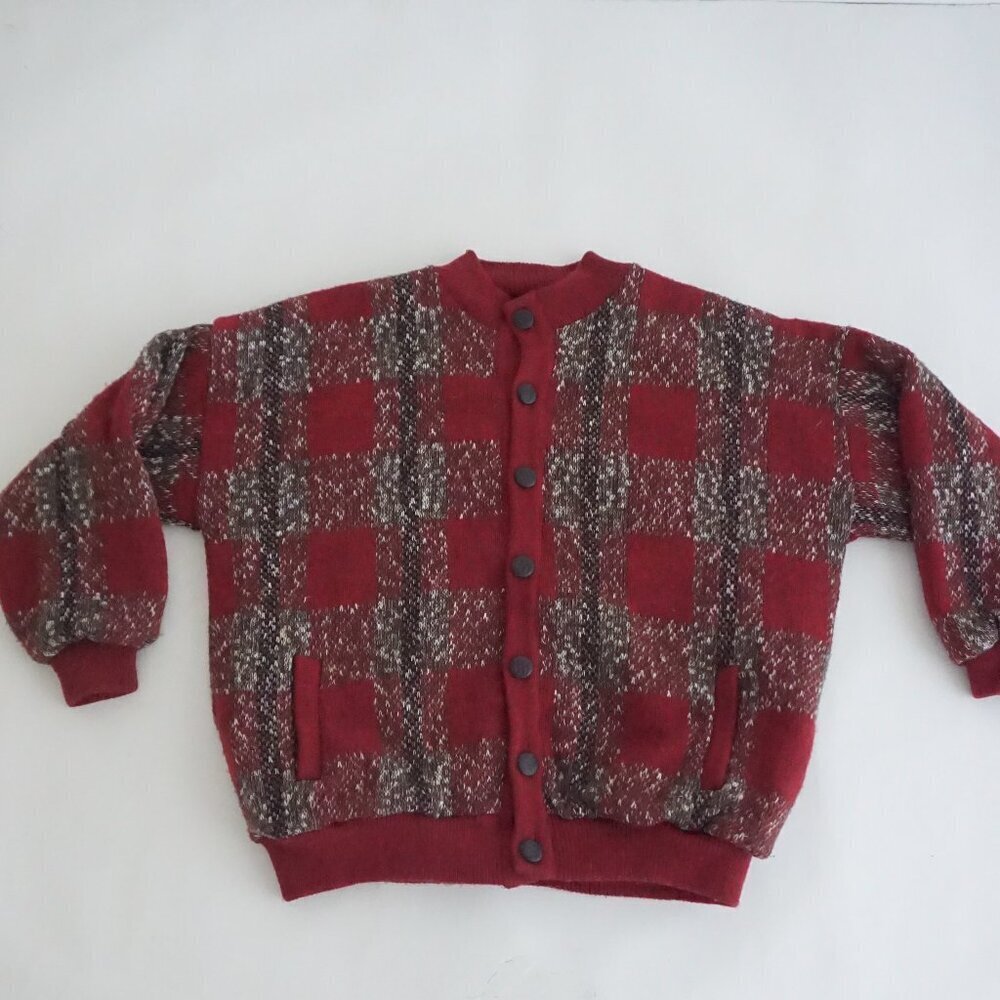 Vintage MaCaine Burgundy Brown Plaid Quilted Lined Knit Cardigan Gorpcore 2X